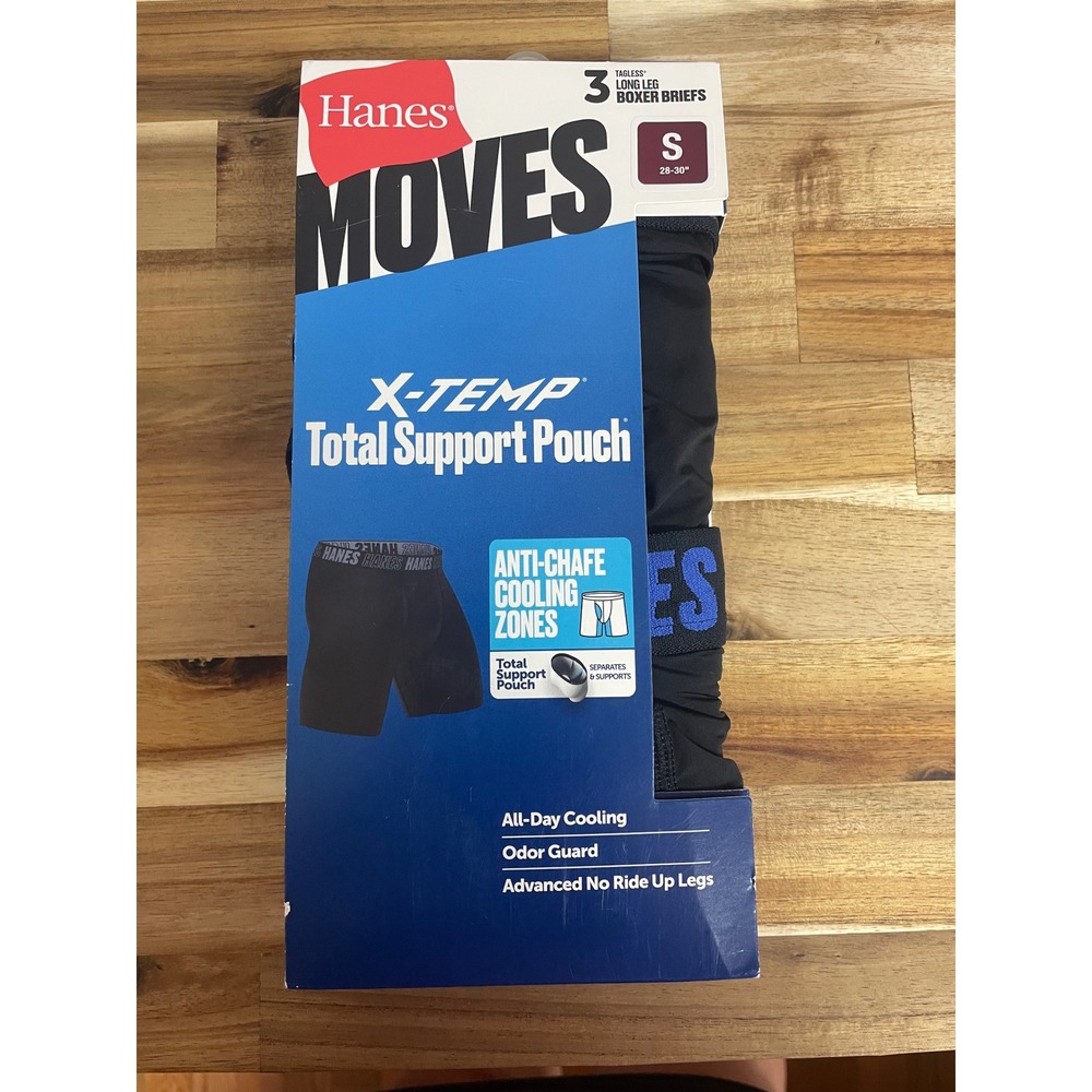 Hanes Moves X-Temp Total Support Pouch Long Leg Boxer Briefs 3pk Black Small S